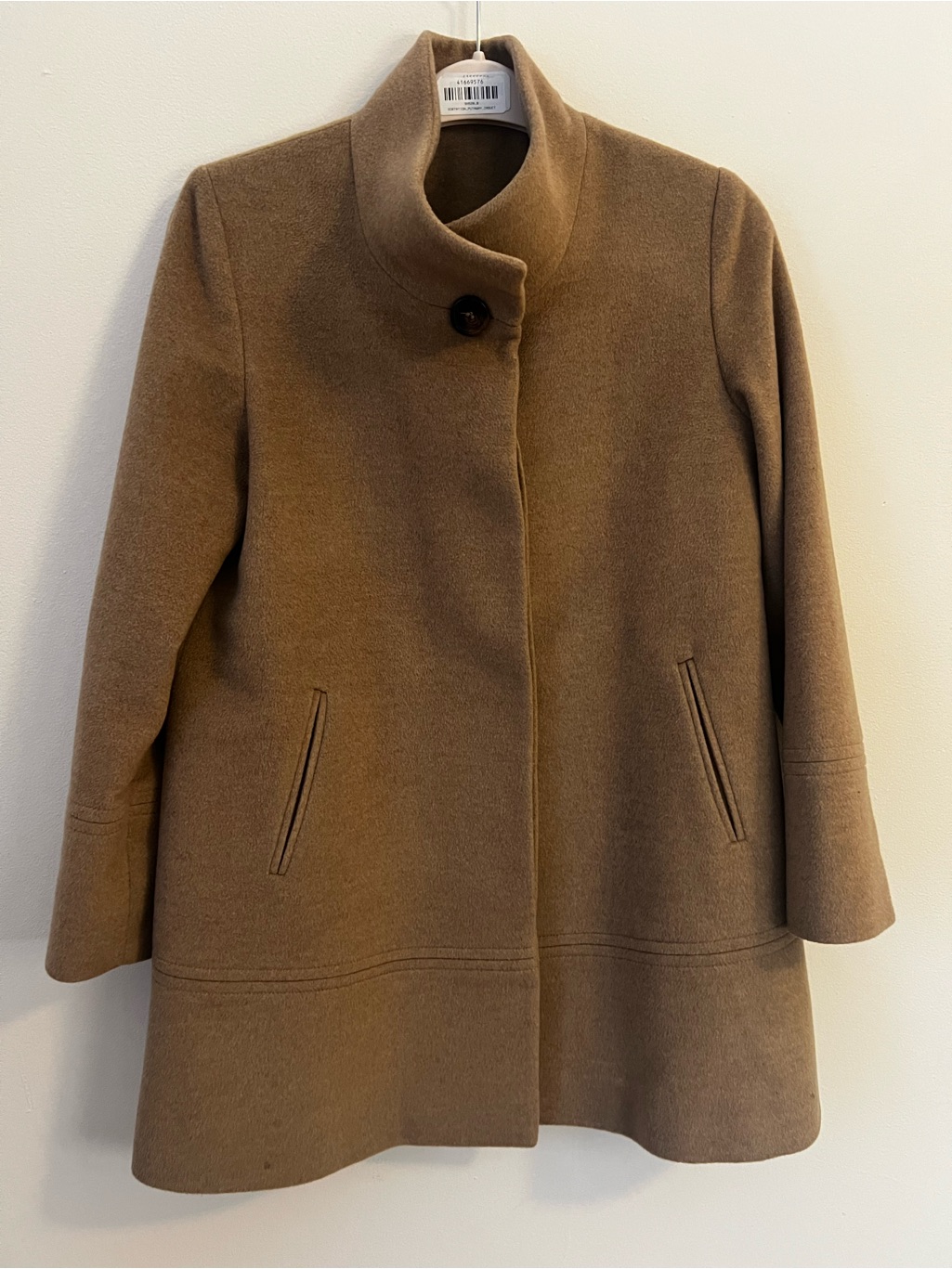 Fleurette Stand-Collar Pea Coat In Camel Brown, Size 6